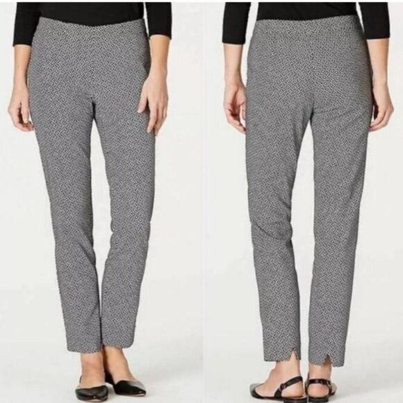 J JILL Geo Print Essential Slim Ankle Pants Womens 12 Straight Leg Office Travel - Picture 1 of 15